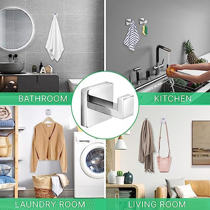 Heavy Duty Stainless Steel Towel Hooks, Wall Mounted Square Robe Hooks for Bathroom, Kitchen, Bedroom, Hotel Chrome Polished 2 Pack - color: Chrome Polished