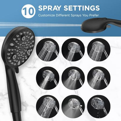 Dual Handheld Shower Head Combo, 2-in-1 Rain Shower Heads System Wide Rainfall Shower Head and 10 Modes High Pressure Hand Held Showerhead with Built-in Power Wash - color: Matte Black, size: 10 Inch Standard