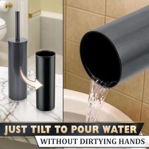 Stainless Steel Toilet Brush and Holder Set, Splash Guard (Graphite) | Toilet Bowl Brush and Holder, Removable Inner Bowl, Dense Bristles, Long Handle, Scratch Resistant, for Modern Bathrooms - color: Graphite