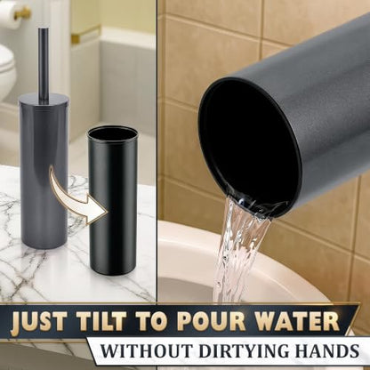 Stainless Steel Toilet Brush and Holder Set, Splash Guard (Graphite) | Toilet Bowl Brush and Holder, Removable Inner Bowl, Dense Bristles, Long Handle, Scratch Resistant, for Modern Bathrooms - color: Graphite
