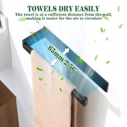 Alise Hand Towel Holder for Bathroom Wall Mounted Self Adhesive,Matte Black | Bathroom Towel Rack Without Screws,SUS304 Stainless Steel, Hand Towel Bar Towel Hanger for Bathroom,Kitchen,Cabinet - color: Black
