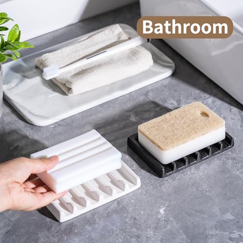 Tanew Self Draining Premium Ceramic Soap Dish, Bar Waterfall Soap Dish, Shower Soap Holder Sponge Holder Soap Tray Savers for Bathroom, Shower, Kitchen, Sink and Countertop - color: Blue