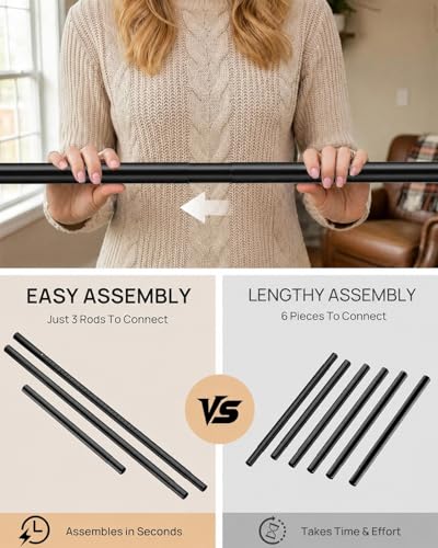 Extra Long Tension Curtain Rod No Drill by EZFurni, 82–123 Inch Heavy Duty Tension Rod with Lock-In Stability, Spring-Loaded Non-Slip Secure Hold for Shower, Window, Patio, 1.26" Diameter, Black - color: Black, size: 82-123 Inches
