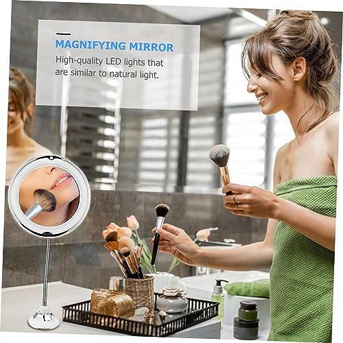 Ipetboom 10X Magnifying LED Makeup Mirror with Suction Cup Bathroom Tabletop Lighted Mirror for Cosmetics Adjustable Brightness Portable Design for Travel and Home Use - size: 40.00X20.00X8.00CM