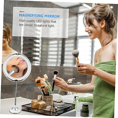 Ipetboom 10X Magnifying LED Makeup Mirror with Suction Cup Bathroom Tabletop Lighted Mirror for Cosmetics Adjustable Brightness Portable Design for Travel and Home Use - size: 40.00X20.00X8.00CM