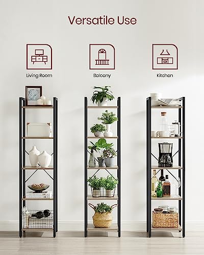 VASAGLE 5-Tier Bookshelf, Bookcase with Steel Frame | Book Shelf, 15.6 x 11.8 x 60.6 Inches, Living Room, Home Office, Heather Greige and Matte Black, BARNET Collection ULLS100B02 - color: Heather Greige + Ink Black, size: 5 Tiers (11.8"D x 15.7"W x 60.2"