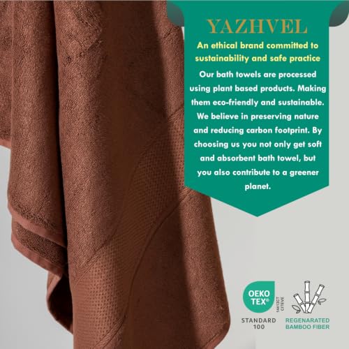 Bamboo Viscose Bath Towel Set Terry - Pack of 6 - Brown - 30 x 60 in – 60% Viscose Derived from Bamboo 40% Cotton – 730 GSM Plush & Soft Feel - Oeko-TEX Certified - Spa-Luxe Drying Comfort - color: Brown