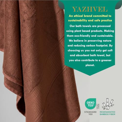 Bamboo Viscose Bath Towel Set Terry - Pack of 6 - Brown - 30 x 60 in – 60% Viscose Derived from Bamboo 40% Cotton – 730 GSM Plush & Soft Feel - Oeko-TEX Certified - Spa-Luxe Drying Comfort - color: Brown