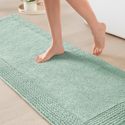 Madison Park Splendor Reversible 100% Cotton Bath Runner, 24 x 72, Green | Tufted Bathroom Rug, 3000 GSM, Hotel Quality, Luxurious Plush, Medium Pile, Absorbent, Quick Dry, OEKO-TEX, Shower Room Décor - color: Green, size: 2' x 6' (Rectangular)