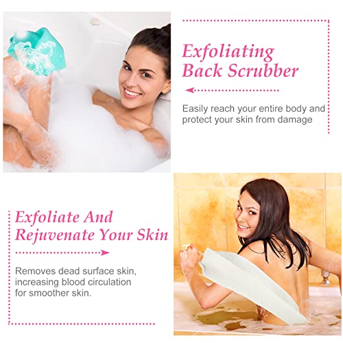 Moukeren Exfoliating Back Scrubber with Handles 4 Pack Nylon Back Exfoliator Extended Length Washers Scrubbers Stretchable Pull Strap Exfoliating Washcloth(Dark Blue, Gray, Beige, Pink) - color: Dark Blue, Gray, Beige, Pink