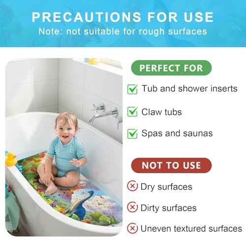 Upgrade Cartoon Baby Bath Mat Non Slip - 40"x16" Extra Long Bathtub Mat for Baby Eco Friendly Durable Bath Mat for Tub Non Slip Kids Tub Mat with Suction Cups, Machine Washable and No Fading, Dinosaur - color: A-dinosaur