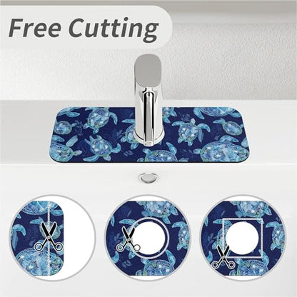Kitchen Sink Splash Guard，Graceful sea turtle-1 Faucet Mat Sink Gadgets-Super Absorbent Fast Drying Mat Drip Catcher for Kitchen, Bathroom,Sink Mat, Dish Drying Mat, Bathroom(15" X 5.5" ) - color: Graceful sea turtle-1