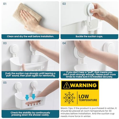 TAILI Shower Caddy Suction Cup 2 Pack, Heavy Duty Bathroom Organizer, Removable Shelves for Inside Shower, Shampoo, Waterproof Suction Plastic Storage for Bathroom Accessories Holder, White - style: 2 × White