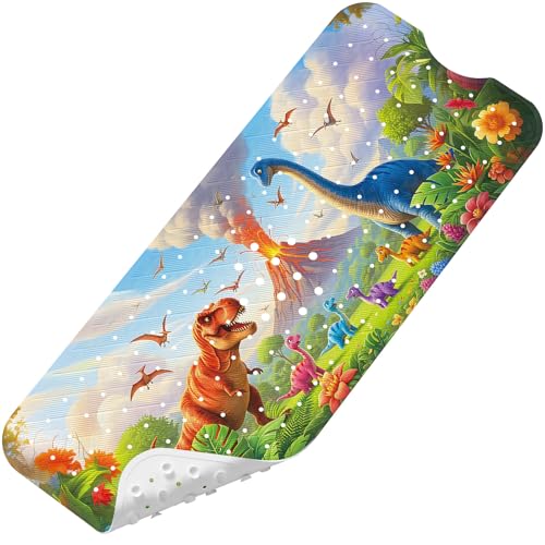Upgrade Cartoon Baby Bath Mat Non Slip - 40"x16" Extra Long Bathtub Mat for Baby Eco Friendly Durable Bath Mat for Tub Non Slip Kids Tub Mat with Suction Cups, Machine Washable and No Fading, Dinosaur - color: A-dinosaur