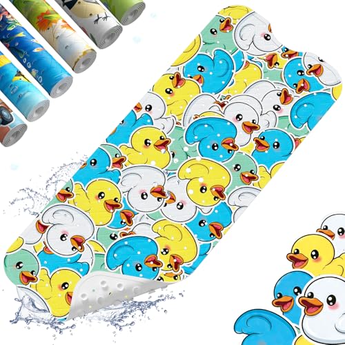 Baby Bath Mat for Tub Non Slip Kids, BPA Free Extra Long Bathtub Mat 40x16 with Drain Holes and 200 Suction Cups, Non Toxic Machine Washable Toddler Bath Mat, Eco-Friendly Certified - color: Sticker Duck
