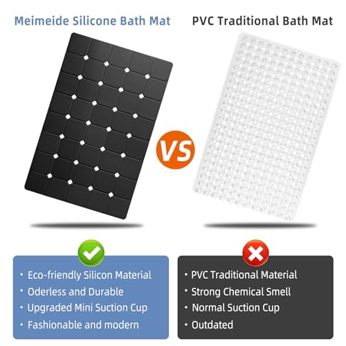 Bathtub Mat Non Slip Silicone Soft Odorless Bath Mat No Suction Cups for Refinished,Textured and Reglazed Tub Shower Mats Non-Slip 18 X 28Inch Black - color: Black