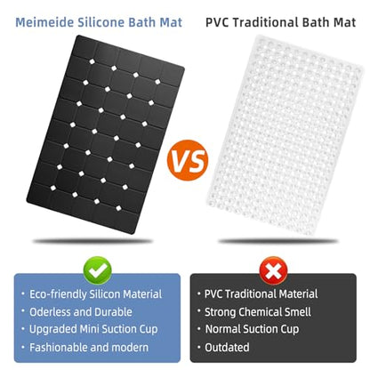 Bathtub Mat Non Slip Silicone Soft Odorless Bath Mat No Suction Cups for Refinished,Textured and Reglazed Tub Shower Mats Non-Slip 18 X 28Inch Black - color: Black