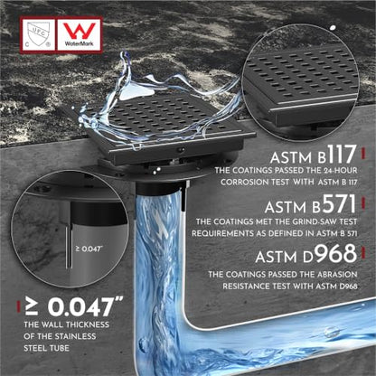 6 Inch Square Shower Floor Drain with Flange,Quadrato Pattern Grate Removable,Food-Grade SUS 304 Stainless Steel,Watermark&CUPC Certified,Matte Black - color: Matte Black, size: 6 Inch