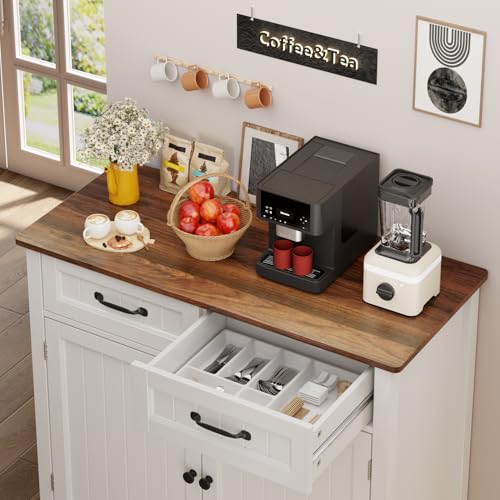 Gizoon Kitchen Sideboard Buffet Cabinet, 32'' H Large Kitchen Storage Island and Adjustable Shelf, Modern Coffee Bar Console Cabinet for Dining Room, Bathroom, Entryway, Retro | 32"H, Large Storage Island, Fits Dining Room/Bathroom/Entryway, Modern Consol