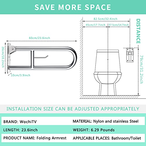 23.6 INCH Stainless Toilet Safety Rails, WochiTV Handicap Grab Bars for Elderly, Disabled Flip-Up Bathroom Grab Bar with Paper Holder,Toilet Handrails Hand Grips Handle Shower Assist Aid - style: 23.6 In Toilet Grab Bar