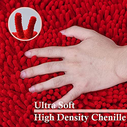 RUN HELIX Bathroom Rugs, Chenille Bath Mat, Non-Slip, Machine Washable Bath Rugs - Ultra Soft Bath Mats, Dries Quickly, Bathroom Rug Set of 2 Red Batroom Mats Set-32x20+24x16 Inch Christmas Rug - color: Red