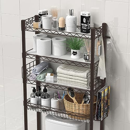Hodonas Over Toilet Storage Shelf, Espresso, 26.97" x 9.84" x 67.32" | Sturdy Carbon Steel, 4 Tiers, Adjustable, Freestanding, Stable, Easy to Assemble, Over the Toilet for Storage in Bathroom - color: Espresso-4 Tier