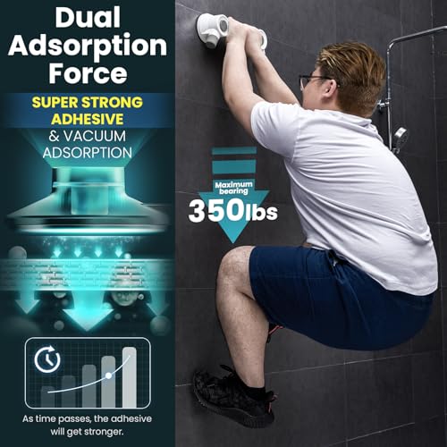 TAILI Shower Grab Bars,Shower Handles,Super Strong Adhesive,350lbs,Grey | Fits Microcrack Tile,Safety for Bathtubs,Toilet,Elderly&Seniors,Bathroom Grip Rails,No Drilling Removable Waterproof,12.8" - style: 1 Pack-Adhesive