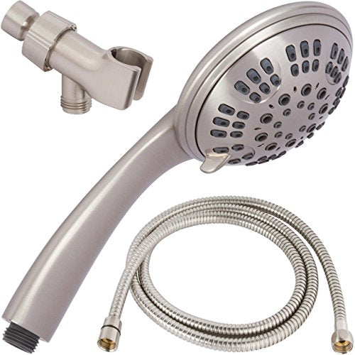 Luxury Handheld Shower Kit - 1.8 GPM - Brushed Nickel | 6 Function High Pressure Removable Hand Held Showerhead with Hose and Mount, Easy Install for Boosting Low Water Flow Baths - color: Brushed Nickel, size: 1.8 GPM