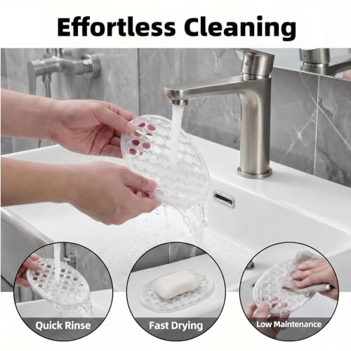 2 Pack Transparent Silicone Soap Dish, Self Draining Non-Slip Soap Holder, Bar Soap Saver Pad for Bathroom, Shower, Bathtub & Kitchen - color: Transparent