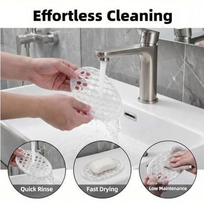 2 Pack Transparent Silicone Soap Dish, Self Draining Non-Slip Soap Holder, Bar Soap Saver Pad for Bathroom, Shower, Bathtub & Kitchen - color: Transparent