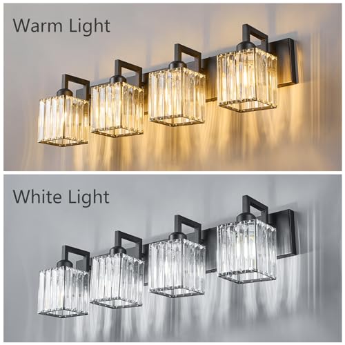 Black Bathroom Light Fixture, 4-Light Crystal Vanity Lighting, Bathroom Lighting Fixtures Over Mirror, Modern Crystal Wall Lamp - color: Black Crooked, size: 4-light