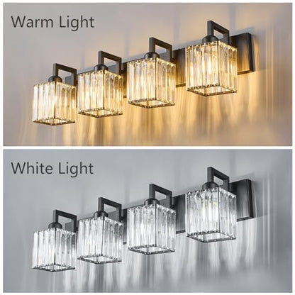 Black Bathroom Light Fixture, 4-Light Crystal Vanity Lighting, Bathroom Lighting Fixtures Over Mirror, Modern Crystal Wall Lamp - color: Black Crooked, size: 4-light