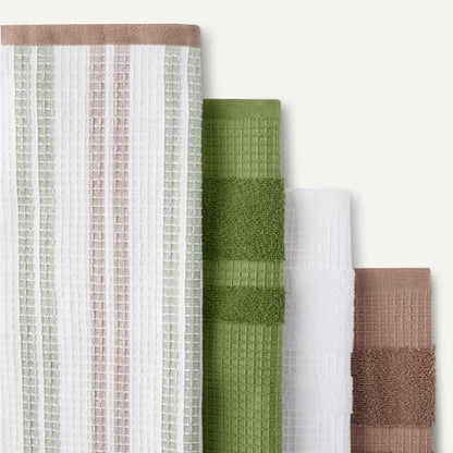 Amazon Basics Organic Cotton Waffle Kitchen Dish Towels - Ultra Absorbent, Quick Drying, Lint-Free, 15 x 25 inches, 6-Pack (2pc Olive Light/Brown Strip, 2pc Brown, 1pc Olive, 1pc White) - color: 2pc Olive Light/Brown Strip, 2pc Brown, 1pc Olive, 1pc White
