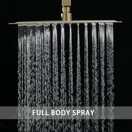 Shower System ‎Brushed Gold Bathroom 10 Inch Rain Shower Head Ceiling Mount with Handheld Luxury High Pressure Shower Combo Set Shower Faucet Rough-in Valve Body and Trim Kit - color: Brushed Gold, size: 10 Inch