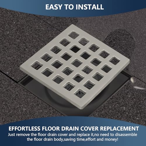 Uni-Green 3-3/4 inch Square Shower Drain Grate - 3.75" Brushed Nickel Shower Floor Drain Cover Replacement - SUS304 Stainless Steel Hair Catcher/Drain Strainer for Bathrooms, Showers - color: Brushed Nickle