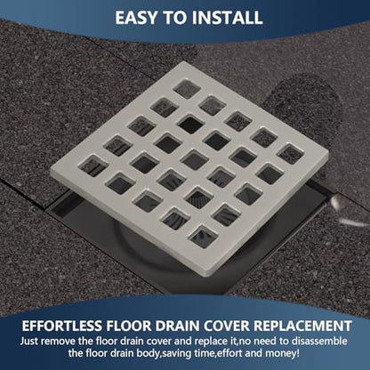Uni-Green 3-3/4 inch Square Shower Drain Grate - 3.75" Brushed Nickel Shower Floor Drain Cover Replacement - SUS304 Stainless Steel Hair Catcher/Drain Strainer for Bathrooms, Showers - color: Brushed Nickle