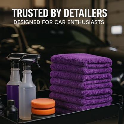 Paks - Edgeless Microfiber Towels 4-Pack - Car Detailing Wash Cloths for Cleaning - 16x16 Car Drying Towel - Lint Free Auto Rags for Polishing & Buffing - Purple & Grey Cleaning Supplies - size: 16 x 16 Inch