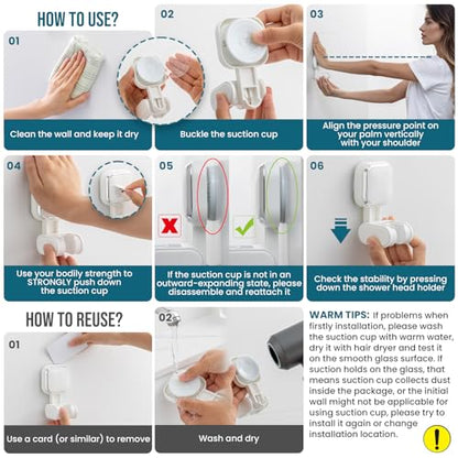 TAILI Shower Head Holder Suction,Adjustable Height & Angle,Universal,White | bathroom handheld shower wand bracket,no-drill removable waterproof,round,plastic,wall mounted,kids,pets,4.5" - color: White, size: Square