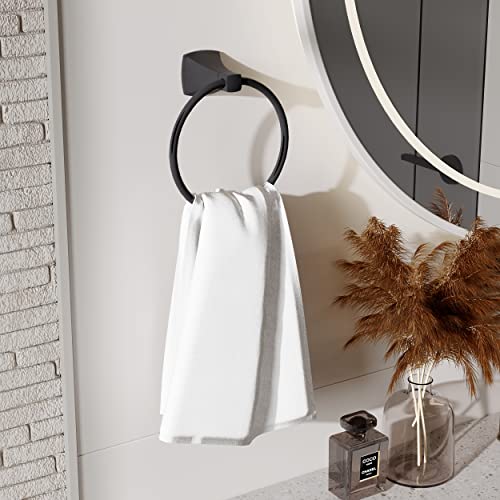 Hand Towel Holder for Bathroom Kitchen Matte Black Towel Ring Towel Hanger Stainless Steel and Zinc Alloy Wall Mount - color: Matte Black