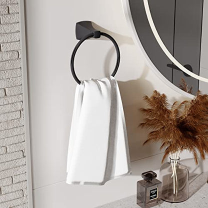 Hand Towel Holder for Bathroom Kitchen Matte Black Towel Ring Towel Hanger Stainless Steel and Zinc Alloy Wall Mount - color: Matte Black
