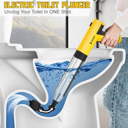 Electric Toilet Plunger, High Pressure Toilet Plungers | Electric Drain Unclogger Tool with Automatic Pressurized, NO Splash Back, 3 Heads & Storage Bag, For Bathroom Shower Floors