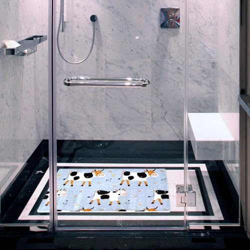 Non Slip Shower Mat Bathtub Mat 15.1x26.8 Inch, Quick Dry Bath Mat with Drain, Soft PVC Bath Mats for Bathroom Tub Shower Floor, Cows Pattern - color: Multi 11