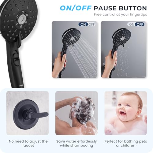 Dual Shower Head Combo, 8'' High Pressure Rain Shower Head with Handheld Spray, 6+1 Spray Settings Handheld Showerhead, Height Adjustable, One-touch Pause Button, Matte Black - color: Black