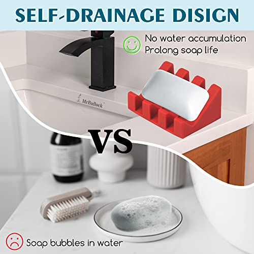 Self Draining Silicone Soap Dish Holder Waterfall Tray, 2 Pack Red Green | Waterfall design drains fast to keep soap dry, non-slip silicone base anti slide, soap saver for bathroom & kitchen - color: Red-green, size: 2