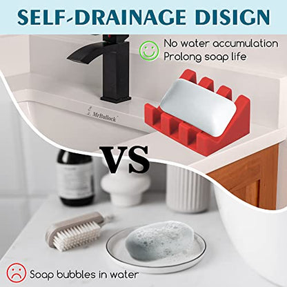 Self Draining Silicone Soap Dish Holder Waterfall Tray, 2 Pack Red Green | Waterfall design drains fast to keep soap dry, non-slip silicone base anti slide, soap saver for bathroom & kitchen - color: Red-green, size: 2