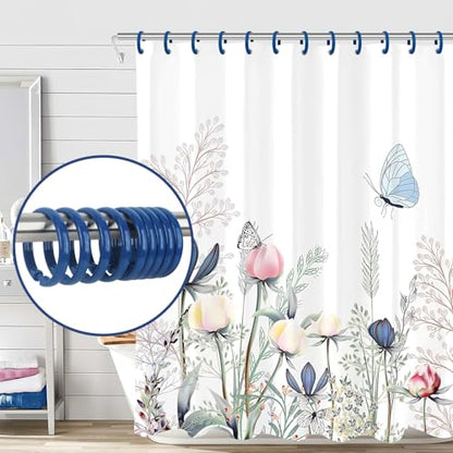 Navy Blue Shower Curtain Hooks - 12 Pcs Circular Plastic Shower Curtain Rings for Bathroom - O Shaped Dark Blue Shower Hooks Rings for Shower Curtain Rod - color: Navy Blue
