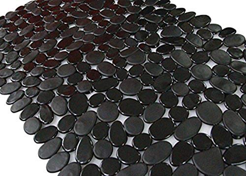SONGZIMING Non-Slip Pebble Bathtub Mat Black 16 W x 35 L Inches (for Smooth/Non-Textured Tubs Only) Safe Shower Mat with Drain Holes, Suction Cups for Bathroom - color: Black