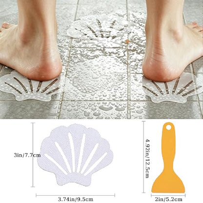 20 PCS Shell Shaped Bathtub Non Slip Stickers, Clear Cute Seashell Anti Slip Shower Treads with Premium Plastic Scraper, Waterproof No Residue Safety Grip Decals for Tub, Shower Floor