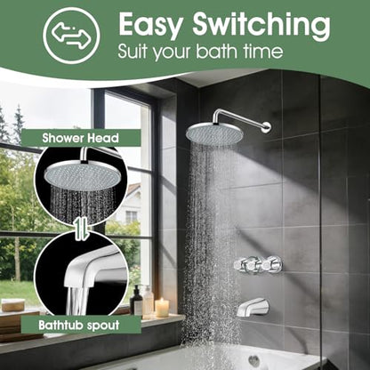 Bathtub Faucet and Shower Knobs Replacement,Easy to Install Tub Spout Set for 1/2" Copper Pipe,1/2" IPS and 3/4" IPS with Install Tool - color: Chrome