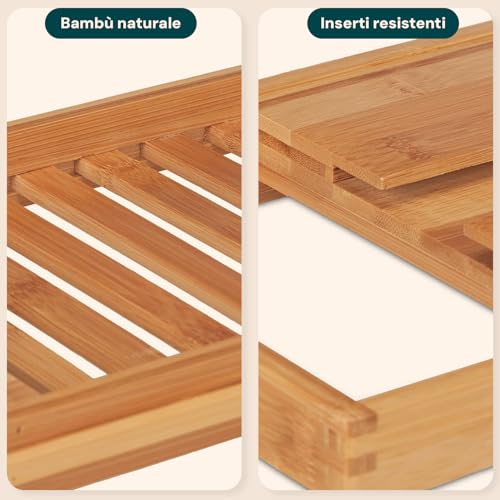 Avilia Extendable Bamboo Bath Tray - Elegant Expandable Bath Tray, Adaptable and Functional, 105 x 22 x 4 cm